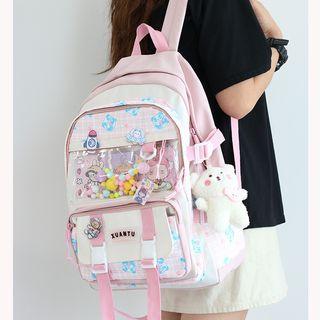 Pvc Panel Two-tone Print Nylon Backpack