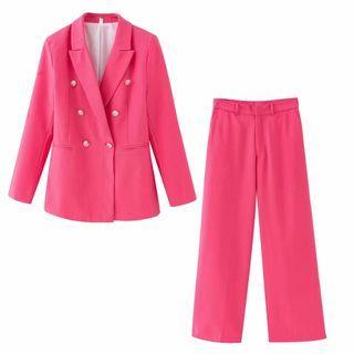 Double-breasted Blazer / Cropped Wide-leg Pants