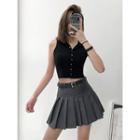 Button-down Sleeveless Crop Polo Shirt