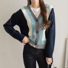 V-neck Color-block Wool Blend Cardigan