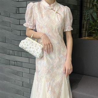 Short-sleeve Embroidered Mermaid Qipao (various Designs)