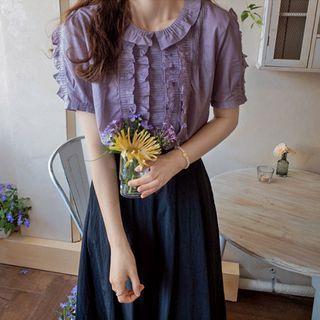 Pintuck-front Frilled Blouse