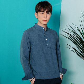 Half-placket Long-sleeve Cotton Top