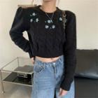 Long-sleeve Embroidered Knit Cropped Sweater