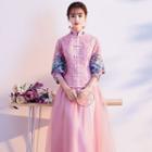 Chinese Style 3/4-sleeve Maxi A-line Dress