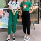 Short-sleeve Printed T-shirt / High-waist Plain Pants