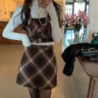 Long-sleeve Mock-turtleneck T-shirt / Plaid Camisole Top / A-line Skirt