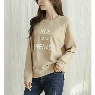 Letter Raglan Slit-side Sweatshirt