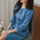 Round-neck Band-waist Denim Shirtdress