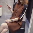 Color Block Long-sleeve Knit Dress / Camisole