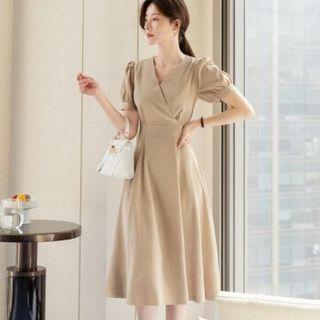 Wrap-front Midi Flare Dress