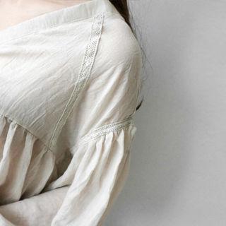 Lace-trim V-neck A-line Top