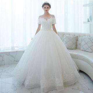 Short Sleeve Wedding Ball Gown
