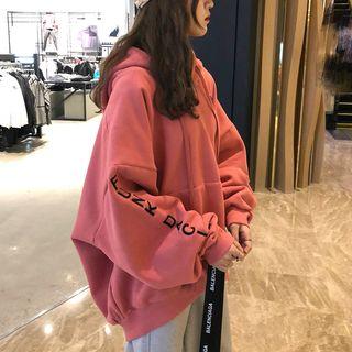Letter Printed Hooded Pullover Pink - One Size