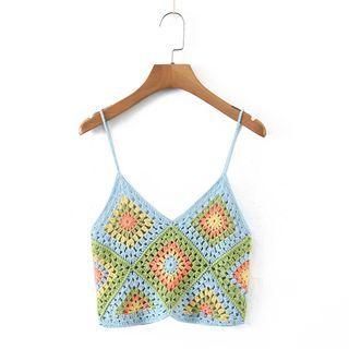 Color Block Cropped Camisole Top Blue - One Size