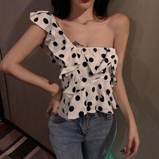 Asymmetrical Dotted Blouse White - One Size