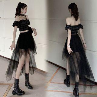 Short-sleeve Blouse / High-low A-line Skirt