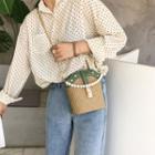 Bead Handle Woven Bucket Bag