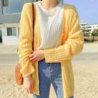 V-neck Punched-detail Ribbed Cardigan