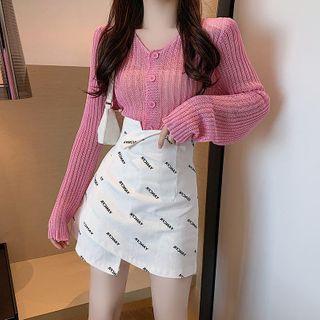 Plain Sweater / Lettering Mini A-line Skirt