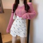 Plain Sweater / Lettering Mini A-line Skirt