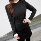 Contrast Frill-trim Puff-shoulder Top