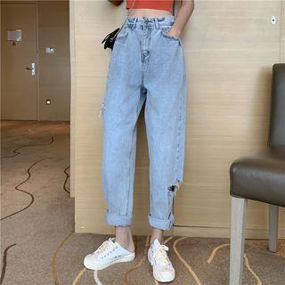 Striped Short Sleeve Cropped Top / Wide Leg Jeans