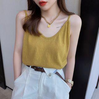 Spaghetti-strap Plain Loose Fit Top