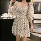 Dotted Spaghetti-strap A-line Dress / Dotted Elbow-sleeve A-line Dress