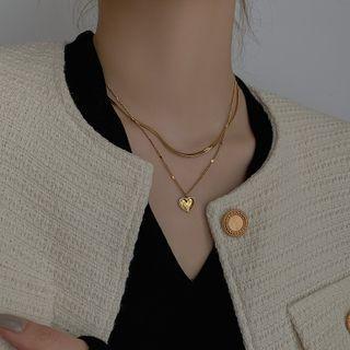 Double-layered Love Heart Necklace As Shown In Figure - One Size