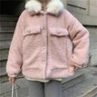 Furry Collar Panel Fleece Jacket