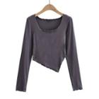 Long-sleeve Scoop-neck Irregular Cropped T-shirt