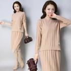 Set: Mock Neck Sweater + Lace Hem Midi Knit Skirt