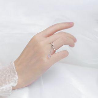 Faux Crystal Dangling 925 Sterling Silver Ring Silver - One Size
