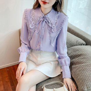 Collar Lace Trim Blouse