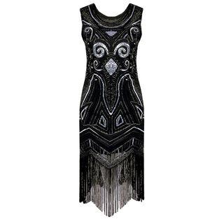 Sleeveless Fringed Sequined Sheath Dress