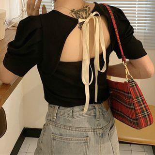 Puff-sleeve Cutout T-shirt