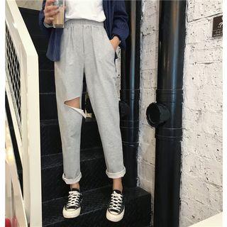 Elastic Waist Distressed Pants
