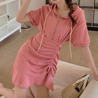 Short-sleeve Half-zip Hooded Dress