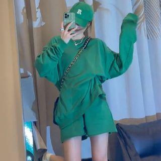 Set : Plain Sweatshirt + Drawstring Shorts