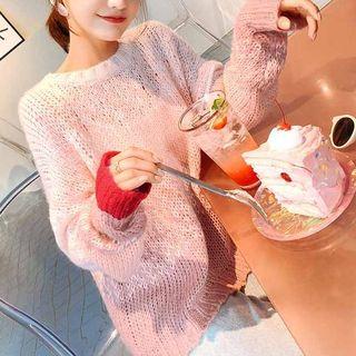 Open Knit Sweater Pink - One Size