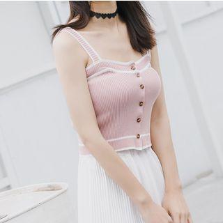Buttoned Contrast Trim Knit Camisole Top