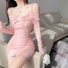 Long-sleeve Cold-shoulder Mock Two-piece Dress
