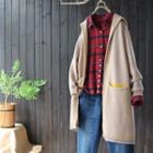 Open-front Hooded Cardigan Light Khaki - One Size