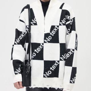 Half-zip Lettering Check Sweater