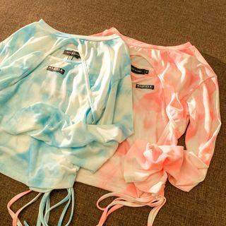 Set: Tie-dye Print Tank Top + Long-sleeve Crop Top