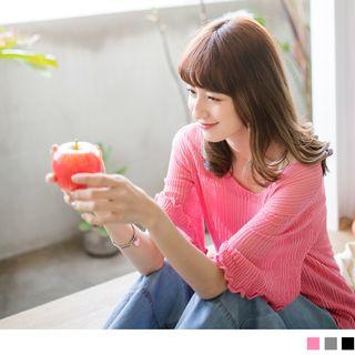 Bell Sleeve Cross Back V-neck Top