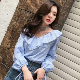 Mock-neck Sheer Panel Blouse