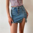Side-slit Mini Denim Skirt