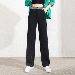 Checkered Panel Straight Leg Dress Pants